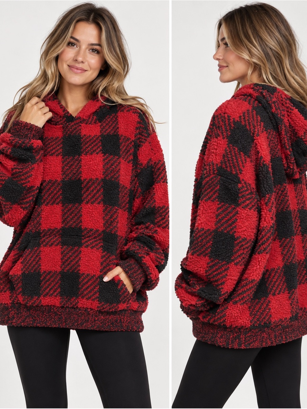 NWT SKIMS Cozy Hoodie Brick Buffalo Check S/M Extremely Oversized